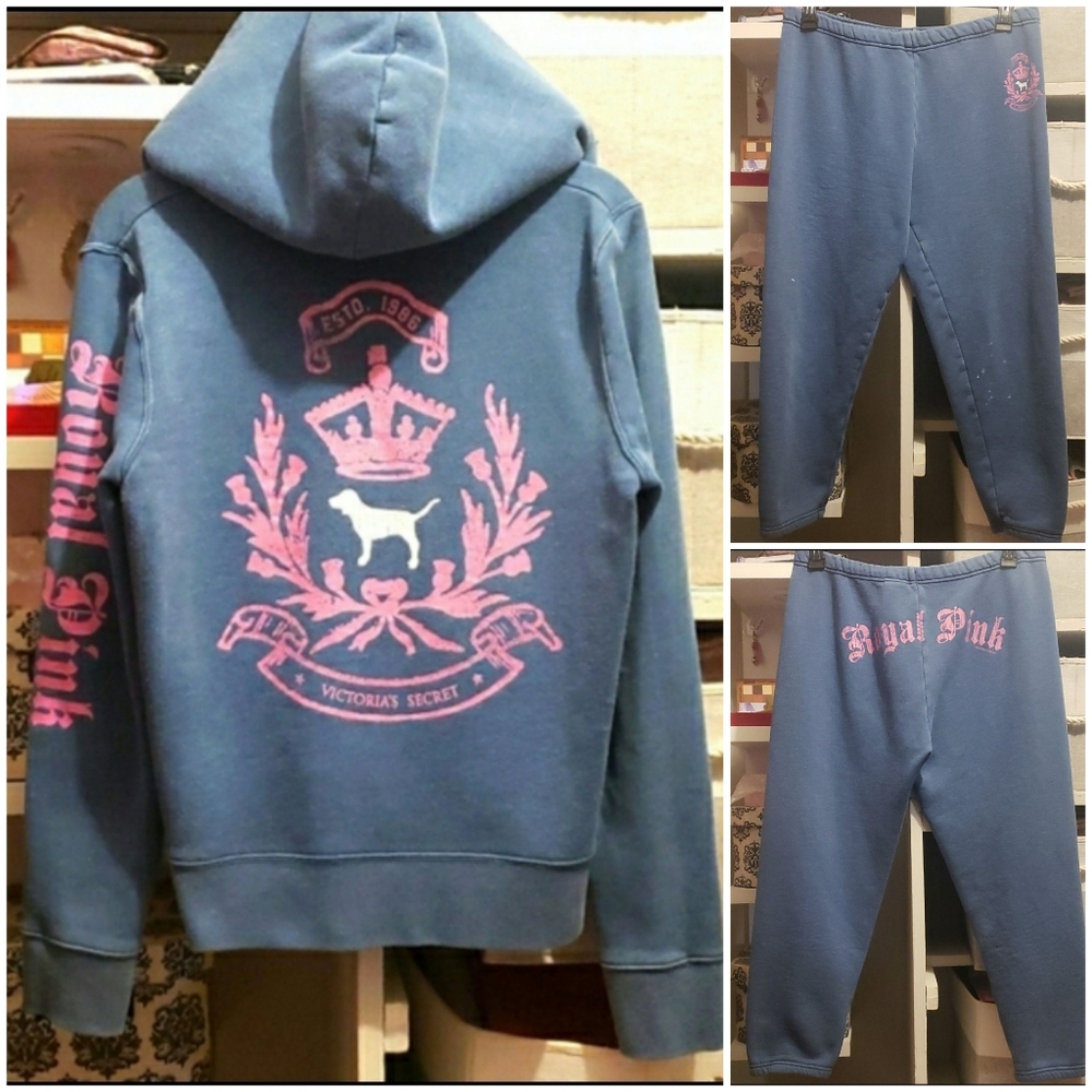 PINK Victoria's Secret Blue Hoodie and Sweatpants Set